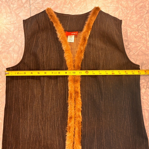 Y2K Vintage Dark Denim Vest Faux Fur Trim Open Front Streetwear Retro Vibe Sz: L - Picture 8 of 11